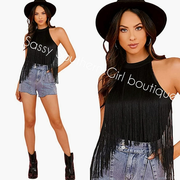 ⭐🆕 Black fringe bodysuit - Picture 1 of 12